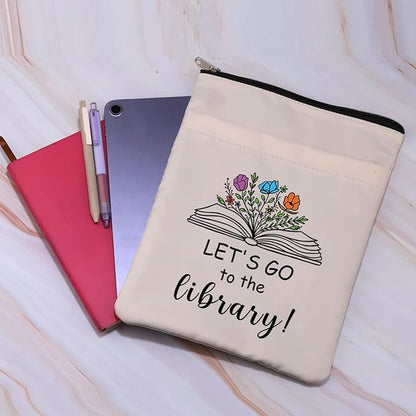 Book Lovers Book Sleeve Librarian Book Cover Reader Gift Book Club Gift Book Reading Gift Bibliophile Gift Let’s Go to The Library Zipper Pouch Gift for Bookish Bookworm (LetGoLibrarian BS)