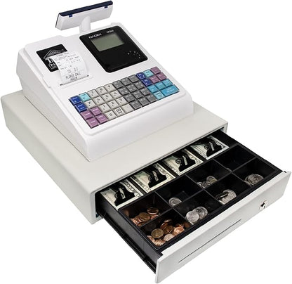 Nadex CR360 Cash Register, 4700 Lookups 50 Dept 50 Clerks, Quick Load Thermal Printer, Compact Size, Cash and Coin Drawer, White