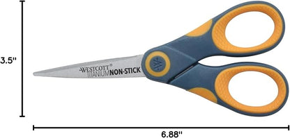 Westcott ‎14881 5-Inch Non-Stick Titanium Scissors For Office and Home, Yellow/Gray