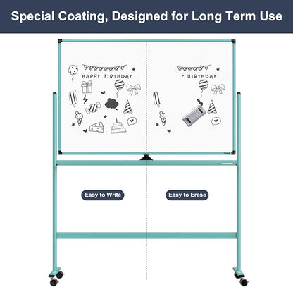 Rolling Whiteboard, 48x32 Inches Dry Erase Board with Stand, Magnetic Mobile Whiteboard on Wheels, Standing White Board for Office, School, Home, Large Double Sided White Board with Paper Pad