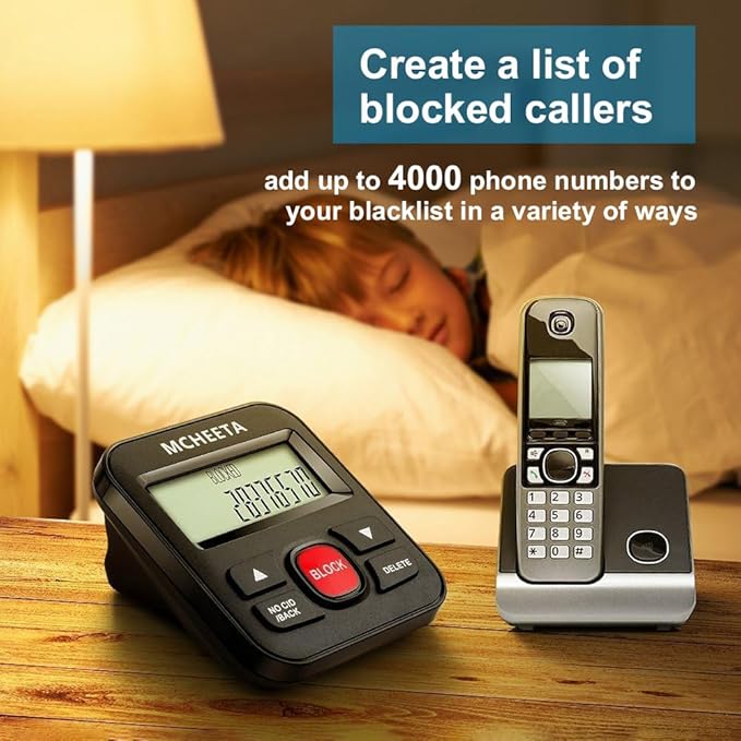 Call Blocker for landline Phones, Caller id Box Landline Device with Blacklist, Simply Block All Unwanted Calls, Robocalls, Incoming Calls and Nuisance Calls by Pressing One Button, Black