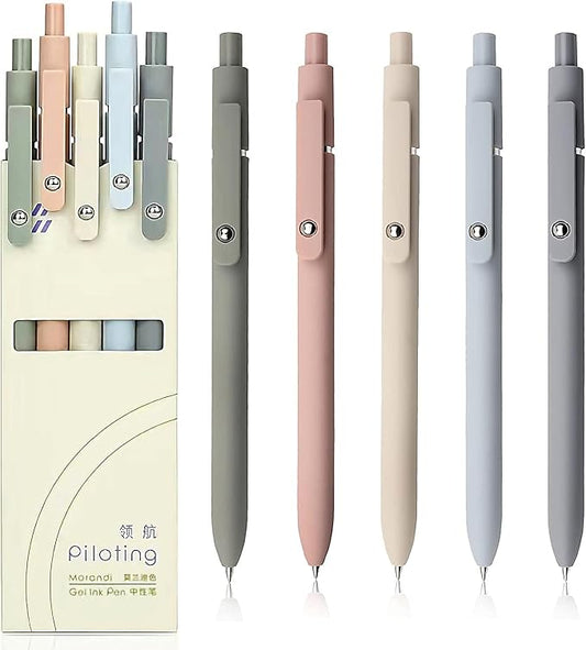 Gel Pens, 0.5mm Fine Point Smooth Writing Japanese Cute Pens, High-End Series Black Ink Pens for Journaling Note Taking, School Office Supplies for Women Men (5 Pcs Morandi)