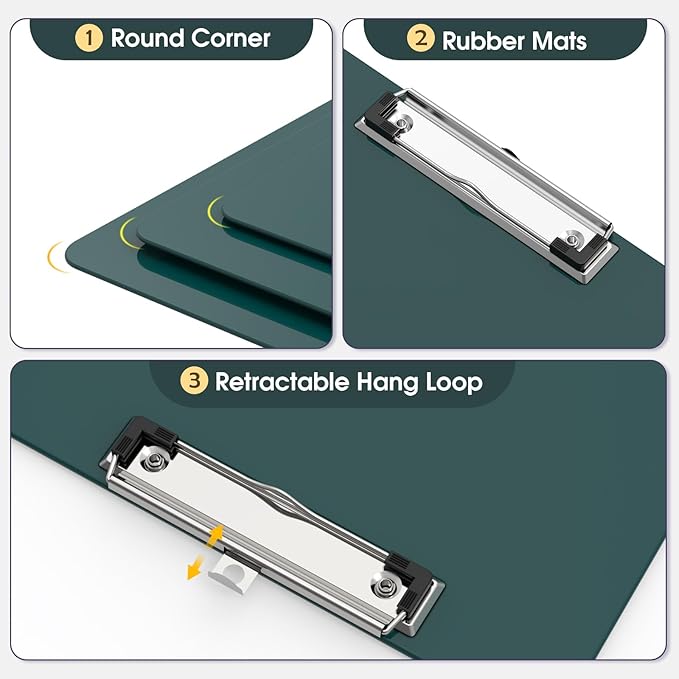 Plastic Clipboards 2 Pack, A4 Green Clip Board 8.5x11 for Classroom, Students, Kid, Woman, Size 9" x 12.5" with Low Profile Clip, Office & School Supply