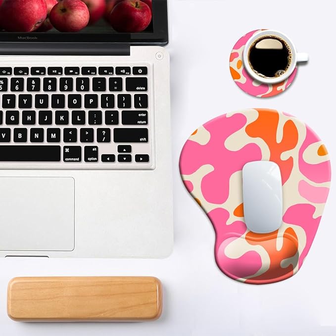 DOOKE Ergonomic Mouse Pad with Wrist Support and Coaster,Mouse Pads with Non-Slip PU Base for Home Office Working Studying Easy Typing & Pain Relief Leopard Print