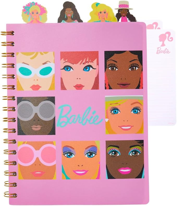 Innovative Designs Barbie Tab Journal Notebook for Kids, Spiral Bound, 96 Lined Pages, 8 x 7 inches, Pink