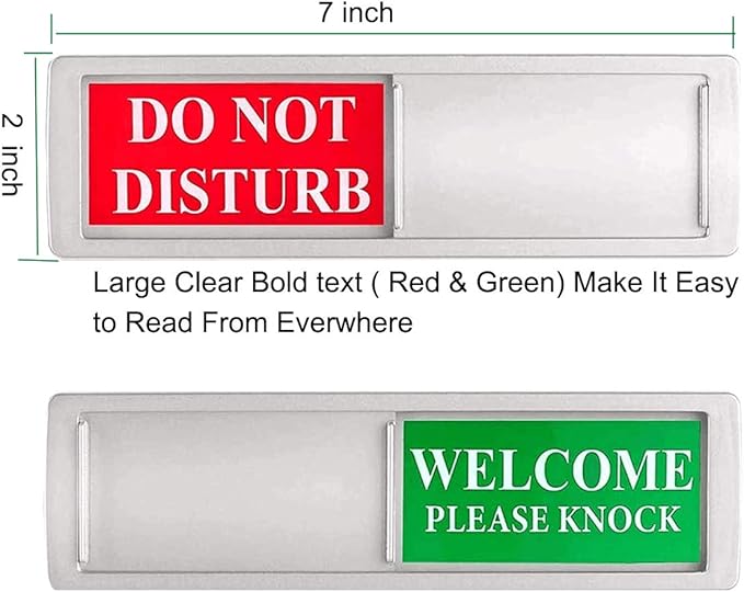 Do Not Disturb Sign, Privacy Door Sign, Please Knock Sign for Home Office Restroom Conference Hospital Hotel, Non-Scratch Magnetic Slider Door Indicator Signs, 7"×2" - Silver