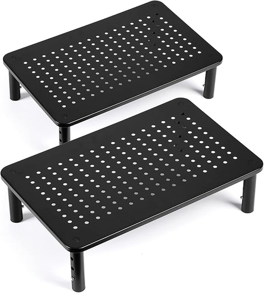 TV/Monitor Riser Desktop Stand, Flat Screen, Sturdy Metal Laptop Computer Shelf for Printer, iMac, 3 Height Adjustable PC with Mesh Platform , 2 Pack