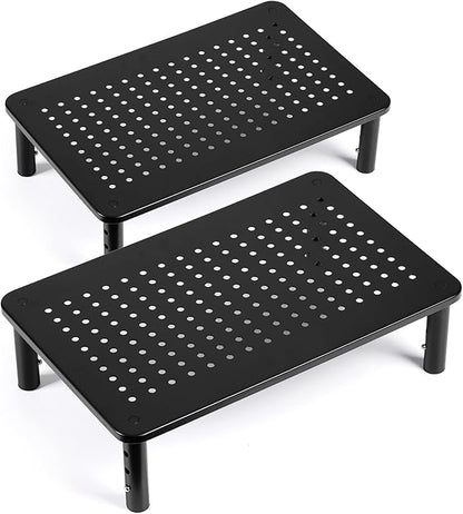 TV/Monitor Riser Desktop Stand, Flat Screen, Sturdy Metal Laptop Computer Shelf for Printer, iMac, 3 Height Adjustable PC with Mesh Platform , 2 Pack