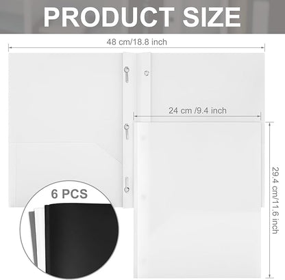 Cholemy 6 Pcs Plastic Pocket Folders with Prong 2 Heavy Duty Pockets Folders with 3 Prongs Letter Size Paper Folders Bulk File Plastic Folders with Fasteners for Office Workers (White,Black,Grey)