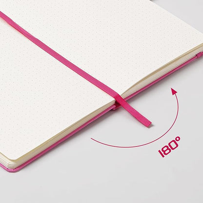 Dotted Journal/Notebook - Dot Grid Hard Cover Notebook, Premium Thick Paper with Fine Inner Pocket, Black Smooth Faux Leather, Pen Loop, 5.3'' x 8.26'' - Raspberry