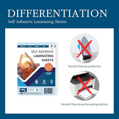 Self Stick Laminating Sheets 8.5 x 11 Inches, 4mil, Pack of 50, No Heat, No Machine, Peel and Stick Laminating Sheets, Self Adhesive Contact Paper, Self Sealing Clear Vinyl Stickers by VIOLLETO