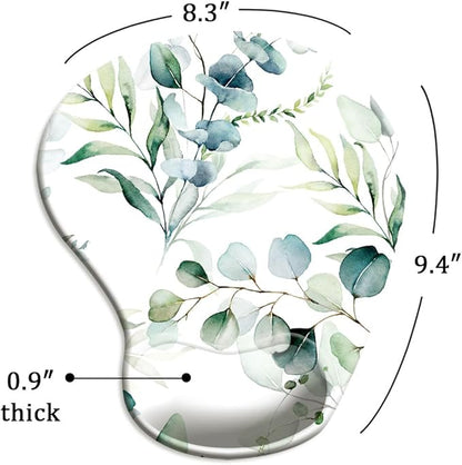 DOOKE Ergonomic Mouse Pad with Wrist Support and Coaster,Mouse Pads with Non-Slip PU Base for Home Office Working Studying Easy Typing & Pain Relief Eucalyptus Leaves