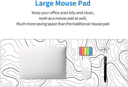Extended Gaming Mouse Pad, Large Gaming Mouse Waterproof with Stitched Edges, Non-Slip Desktop Pad for Home and Office, Level Up Your 31.5x11.8 Inch… (White Topographic)