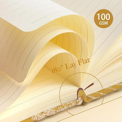 A6 Notebook, Pocket Journal, Embroidered Journal for Girl, Small Fabric Notebook, Lay Flat Hardcover Journal, 4x6 Lined Notebook & Sketchbook, Cute Diary, Writing Journal for Women, Yellow