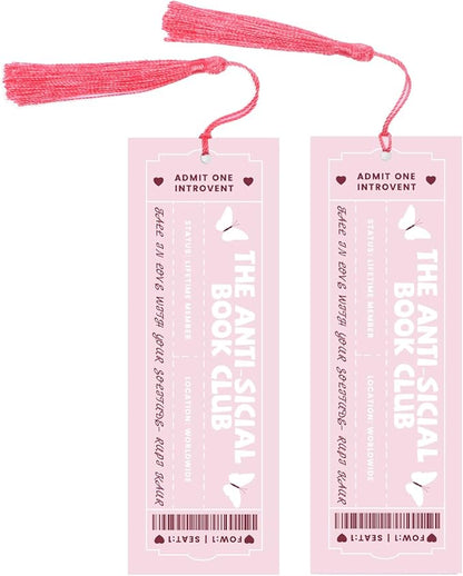 Jnglr 2PCS Book Clubs Bookmark Laminated Bookmarks with Tassel Set, Book Marks for Women Book Accessories Reading Lovers Bookmark for Readers Pink Bookmarks