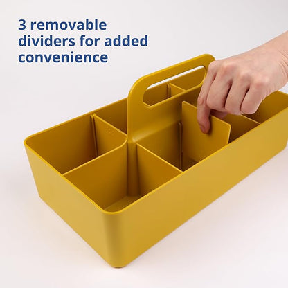 BLUE GINKGO Stackable Organizer Caddy – Korean-Made Portable Tote for Bathroom, Office, Crafts, or School Supplies (Long Rectangle, Yellow)