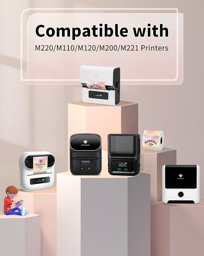 Phomemo Circle Label Compatible with M110/M100/M120/M150/M200/M220/M250 Label Maker, 1.96" x 1.96"（50 x 50 mm） Thermal Round Rainbow Gradient Labels, 1 Rolls/140 Labels