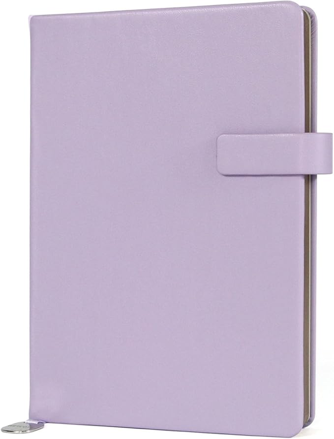 A5 Hard Cover Notebook with Pen Holder, Gold Edges & 180° Lay Flat - Large 5x8.25 Lined, Bookmark, Gift Box - Durable Journal for Office, Study, Travel - Writers, Students (Light Purple)