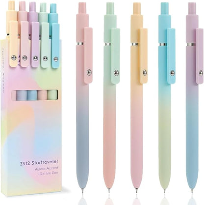 Gel Pens, 5 Pcs Retractable Gel Ink Pens, 0.7mm Fine Point Smooth Writing Pens,High-End Series for Journaling Note Taking, School Office Supplies for Women Men Student(Gradient Morandi)