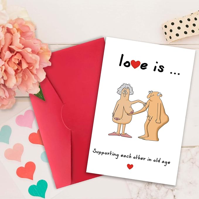 Wedding Anniversary Cards for Couple, Funny 40th 50th 60th Anniversary Card for Husband Wife Parents, Naughty Valentines Day Cards for Older, Love Is Supporting Each Other in Old Age