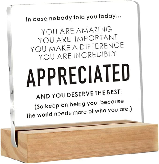 Appreciation Gifts for Employee Coworker, Thank You Gifts for Women Men, Motivational Office Decor Sign With Wooden Stand for Office Desk Table Shelf