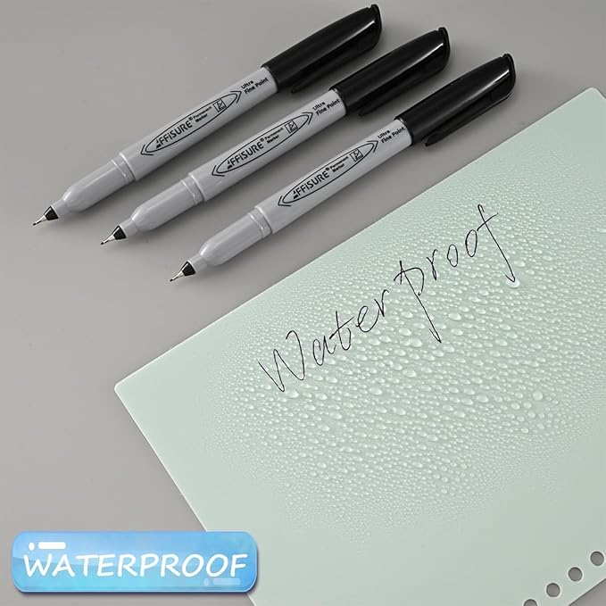 Permanent Markers, Ultra Fine Point, Black, 16 Count, 0.4mm, Fine tip permanent marker set, quick dry, waterproof, fading resists, durable, marks on paper, glass, ceramic, plastic, wood, rock, metal