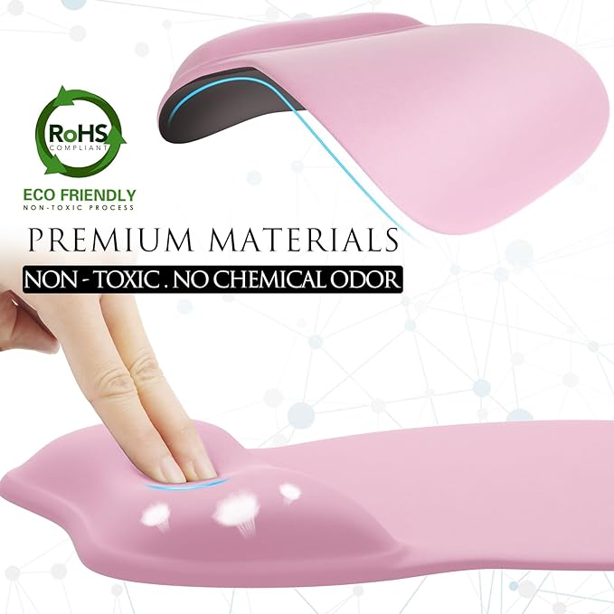 MROCO Ergonomic Mouse Pad with Gel Wrist Rest, Comfortable Mousepad with Smooth Wrist Support Surface and Non-Slip PU Base for Pain Relief, Computer, Laptop, Office & Home, 9.4 x 8.1 in, Pale Pink