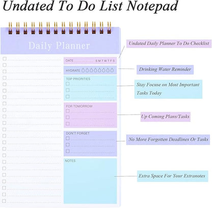 Set of 3 To Do List Notepad, 52 Sheets Undated Daily Planner 2024, 5.2"x7.8" To Do List Notebook, Daily Checklist for School/Office Supplies