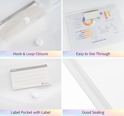 48pcs Plastic Envelopes A4,Letter Size Poly Envelopes with Snap Button,Waterproof Document File Folders with Label Pocket,Document Folders for Office Supplies,School,Home Organization(Transparent)