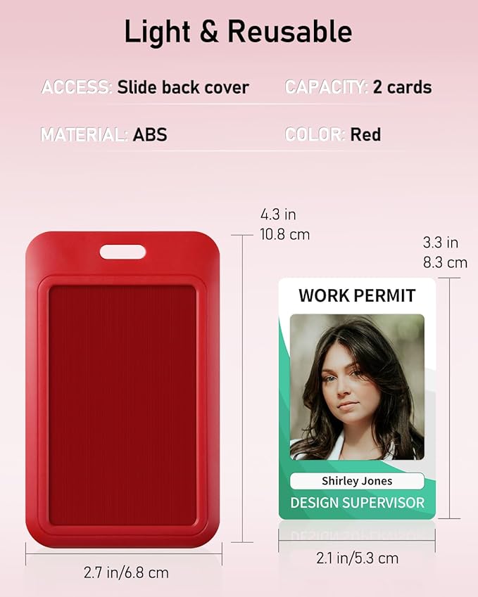 Uniclife 3 Pack Sliding ID Badge Holder Vertical Hard Plastic Case with Clear Window Red Card Protector Pouch for Office School ID Credit Cards Proximity Key Cards Driver’s Licenses and Passes