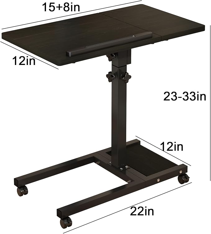 TigerDad Mobile Adjustable Height Laptop Stand PC Computer Portable Notebook Swivel Laptop Desk Rolling Table Desk Cart Tiltable with Wheels Casters& Mouse Pad Table (Dekuwood)