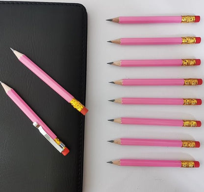 Adhere 25pcs Golf Pencils with eraser Hexagon Wooden Pencils Graphite 2B for Golf Event Scoring,Classroom,Wedding,Company Meetings,Pew, Pocket (Pink)