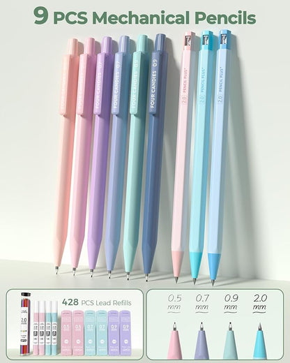 Four Candies 56 PCS Aesthetic School Supplies with Large Pencil Case, 6 Colored Ballpoint Pens, 12 Pastel Highlighters, 5 Black Ink Gel Pens, 9 Mechanical Pencils 0.5-2.0mm Student Essentials (Green)