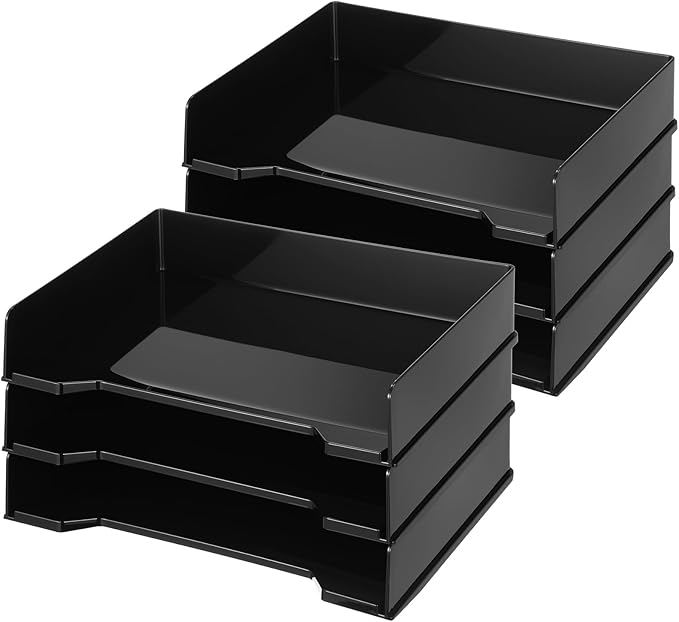 6 Pcs Stackable Letter Tray Rectangular Plastic Desk Organizer 13 x 9.5 x 2.6 in Paper Holder File Tray Accessories Rack for Desktop Office Desk Drawers (Black)