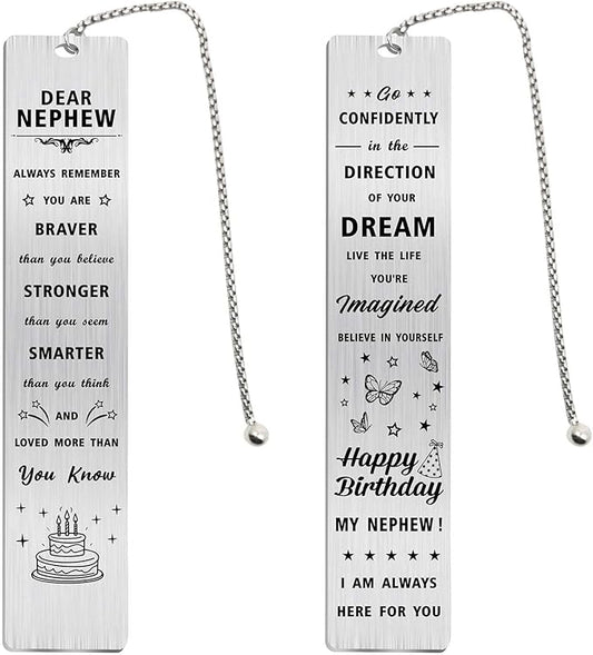 Nephew Birthday Gifts, Happy Birthday Nephew Bookmark, Birthday Gift Ideas for Teenage Nephew Adult