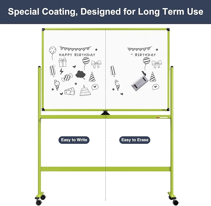 Rolling Whiteboard, 48x32 Inches Mobile Whiteboard on Wheels, Magnetic Dry Erase Board with Stand, Standing White Board for Office, School, Home, Large Double Sided White Board with Paper Pad