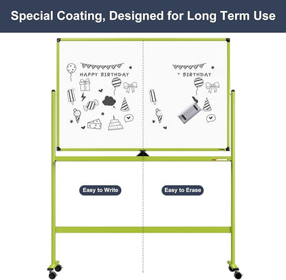 Rolling Whiteboard, 48x32 Inches Mobile Whiteboard on Wheels, Magnetic Dry Erase Board with Stand, Standing White Board for Office, School, Home, Large Double Sided White Board with Paper Pad