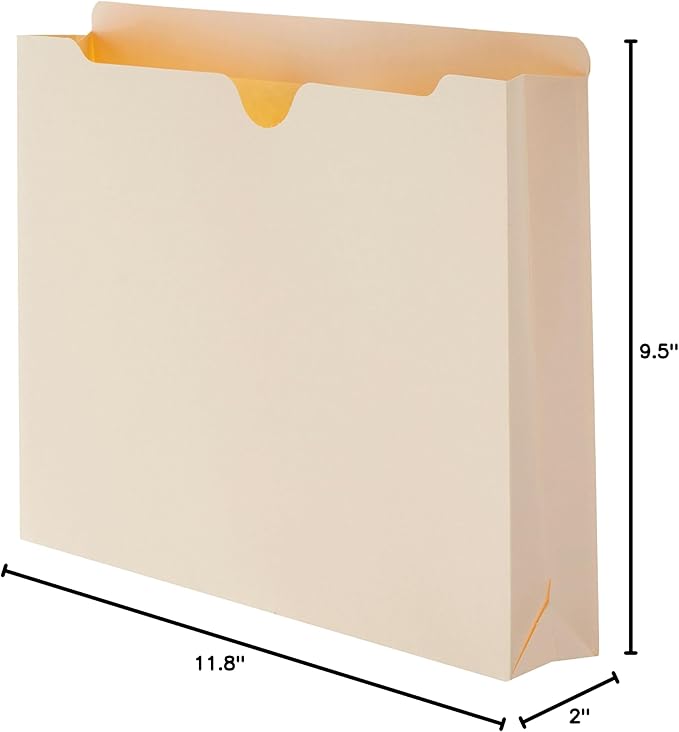 Amazon Basics File Folders Jacket, Reinforced Straight-Cut Tab, 2 Inch Expansion, 50-Pack, Letter Size, Manila
