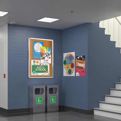 Outdoor Enclosed Bulletin Board, Weatherproof Cork Noticeboard with Clear Acrylic Locking Door, Wall-Mounted Silver Aluminum Framed Display Case,36x24in (5xA4)