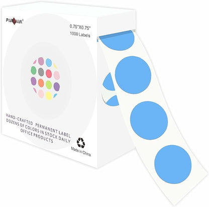 PARLAIM 3/4 Inch Roll Color Coding Labels,1000 per Roll Round Permanent Adhesive Color Coding Circle Dot Stickers for Classroom Office Home (Light Blue)
