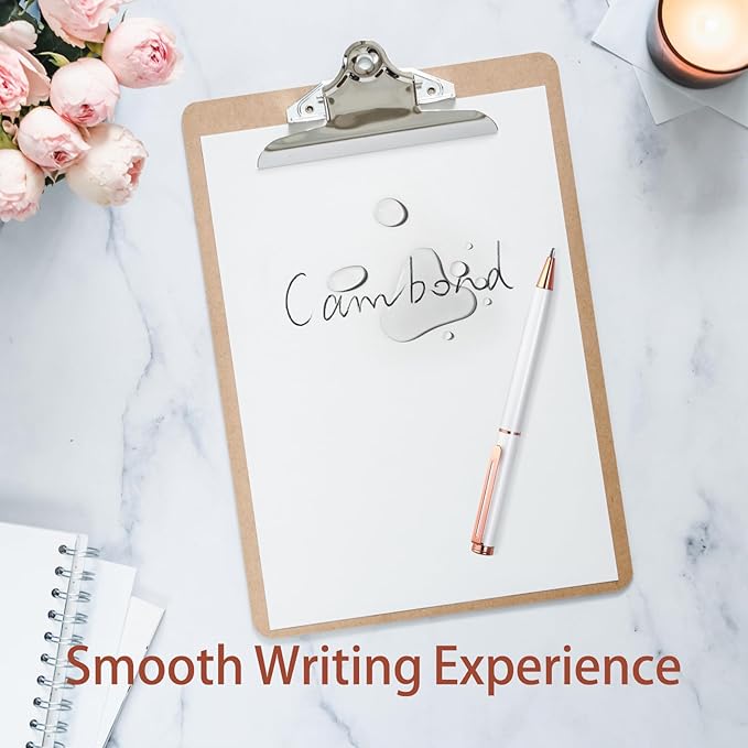 Cambond Ballpoint Pens White Pen - Fancy Pens Black Ink 1.0 mm Medium Point Retractable Metal Pen Smooth Writing for Men Women Police Uniform Office Business, 3 Pens with 6 Refills (White)