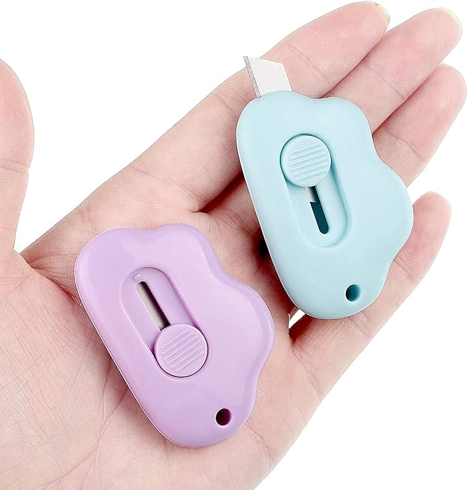 Mini Cloud Box Cutter,Portable Plastic Letter Opener,Retractable Envelope Slitter Paper Cutters with Keychain Hole for Office Home School Stationery DIY Crafts (4)