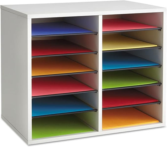 Safco Literature Organizer, 12 Compartments, Office and Classroom Mailbox with Adjustable Shelves, Wood Paper and Mail Sorter, Gray