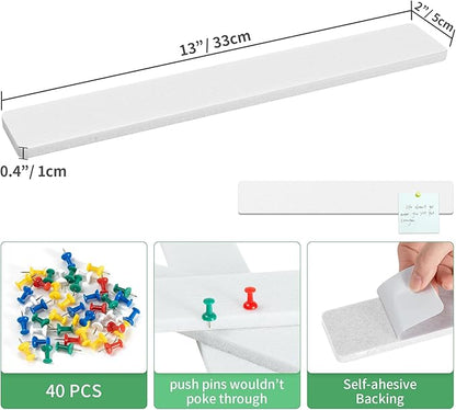 Cork Board for Walls - 8 Pack Felt Pin Board Bar Strips - Self-Adhesive Lightweight Bulletin Board - Cork Board for Office with 40 Push Pins No Damage for Wall