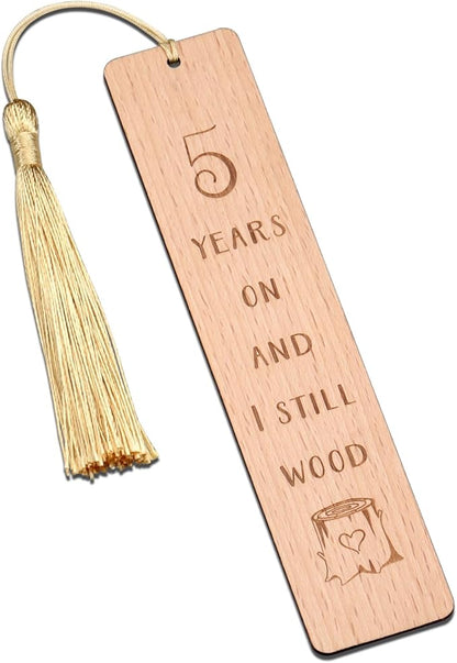 Wooden Bookmark 5 Year Anniversary Wood Gift for Him Her, 5th Anniversary Wooden Gifts for Wife Husband, 5 Year Marriage Gifts Anniversary for Couple, Fifth Anniversary Valentines Gifts for Women Men