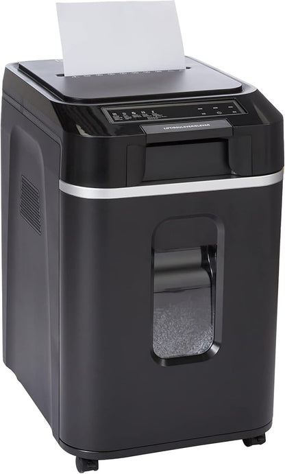 Amazon Basics 200-Sheet Auto Feed Crosscut Paper Shredder with Pullout Basket, Black