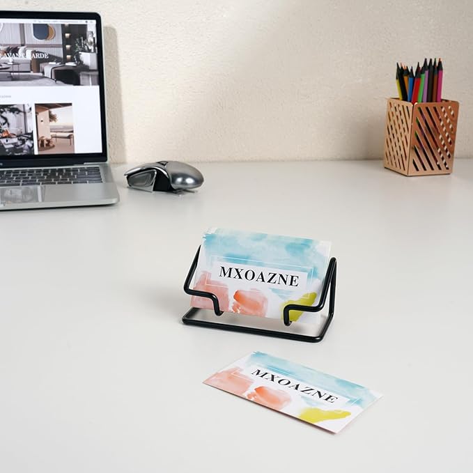 Black Business Card Holder for Desk, Metal Modern Business Card Holder Display Stand for Women Men, 1 Pack