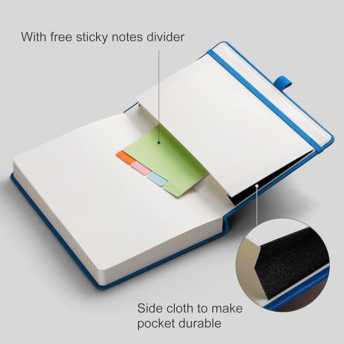 AHGXG Thick Journal Lined Notebook - 320 Numbered Pages A5 Notebook College Ruled Journal for Writing, 100gsm Lined Paper, Leather Hardcover, for Women Men Work Office School, 5.75'' X 8.38''-Blue