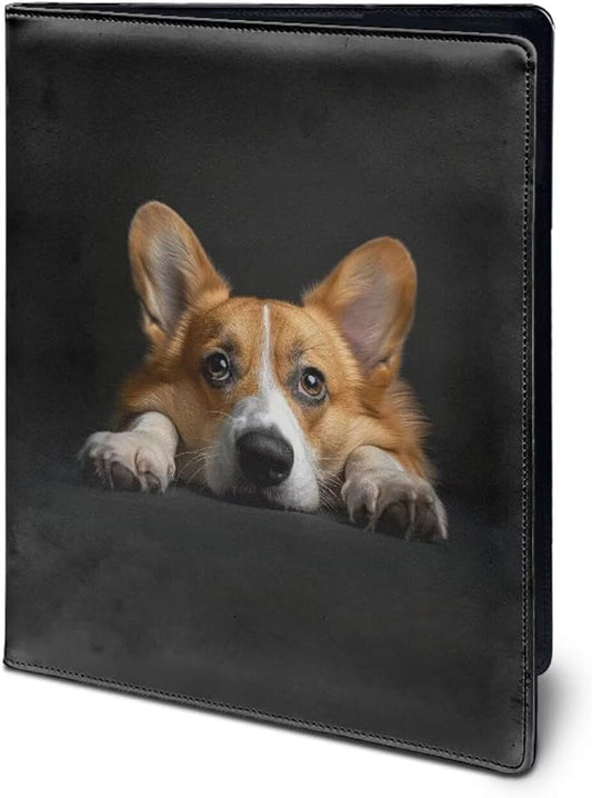 Office Folder Cute Dog Pattern PU Leather Padfolio with A4 Size Clipboard Clip for Business Resume Interview Document Sleeve Binder Folder for Men/Women