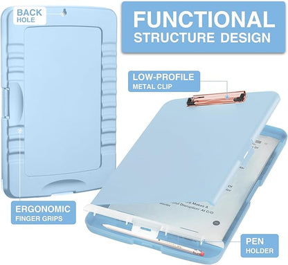 Sooez Clipboard with Storage, High Capacity Nursing Clipboard with Pen Holder, Clip Boards 8.5x11 with Storage, Low-Profile Clip, Lightweight Plastic Clipboard for Teachers, Lawers, Office Workers
